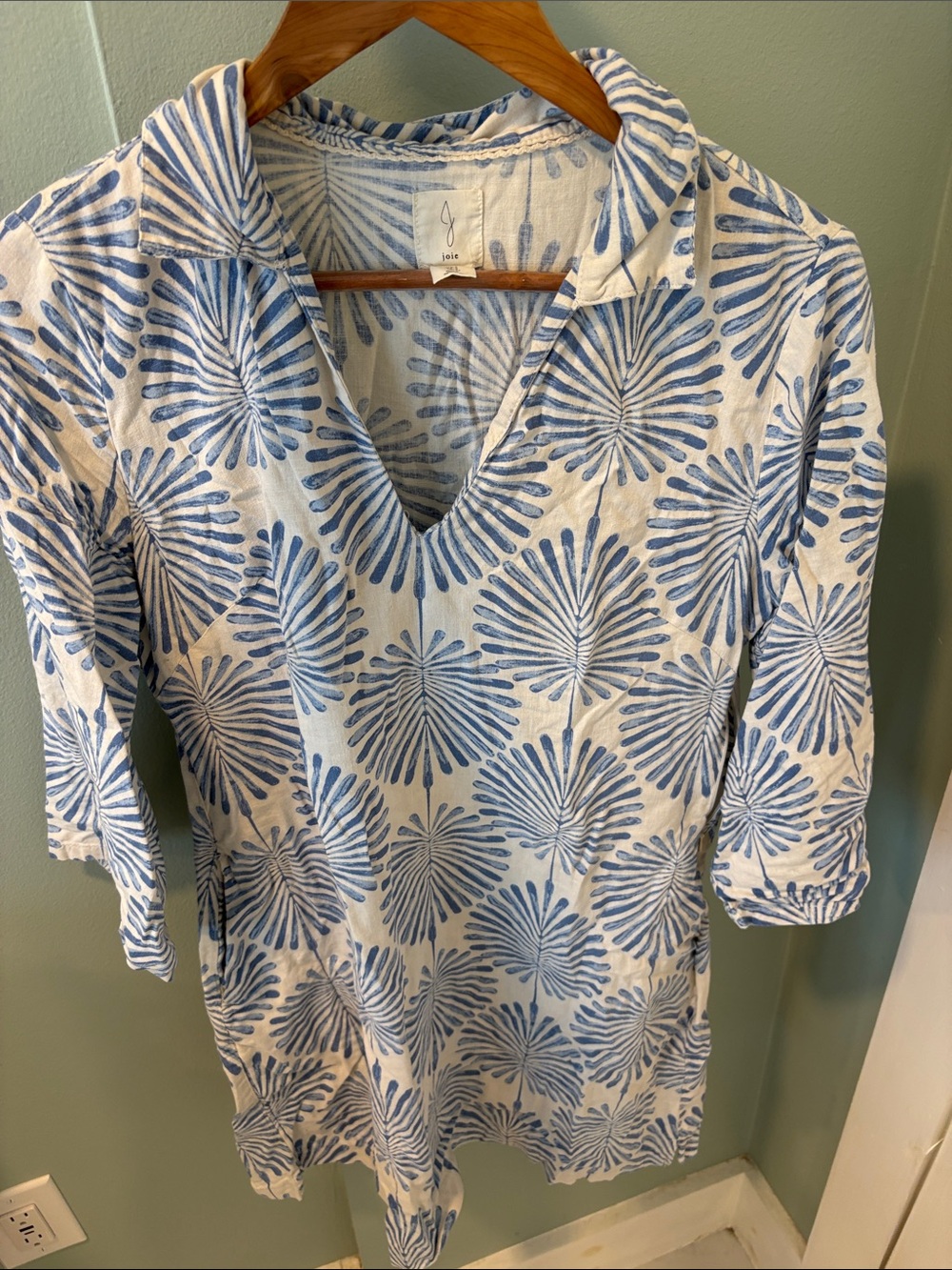 Joie White Tunic Top with Blue Botanical Print